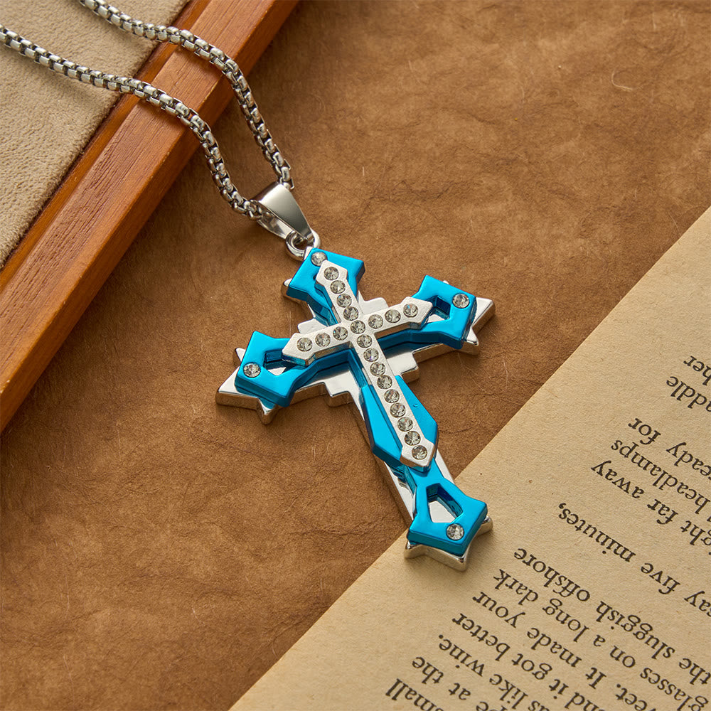 Tiered Rhinestone Cross Multicolor Pendant Necklace