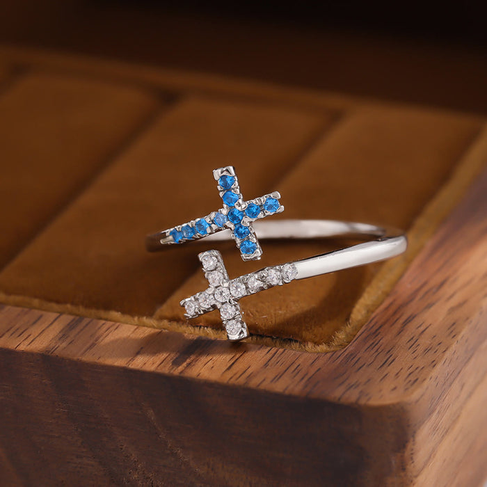 Sparkling Cross Bypass Adjustable Ring