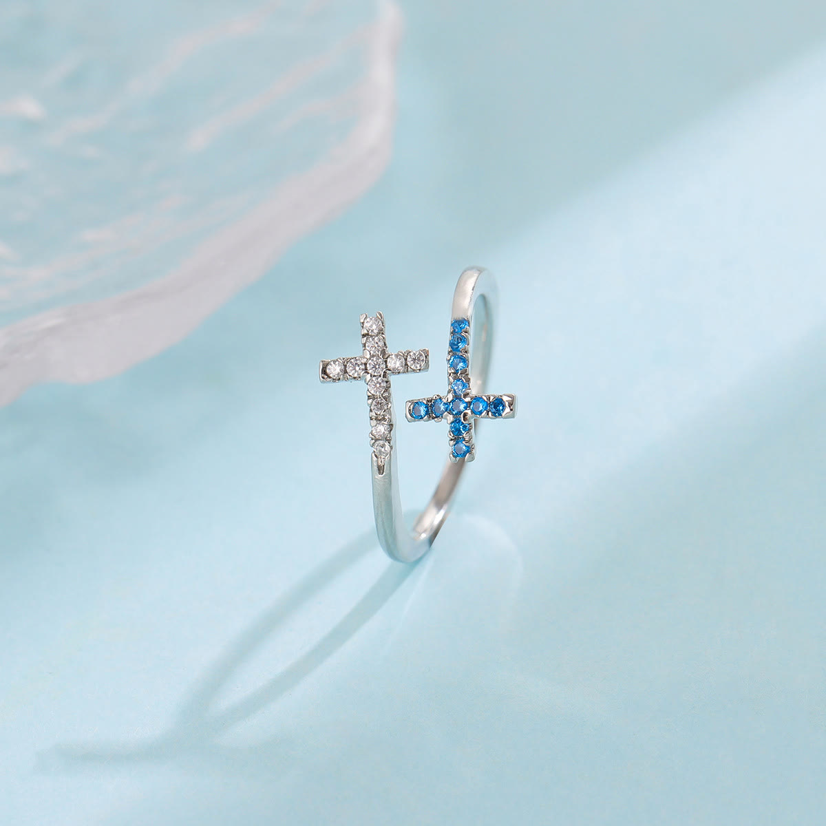 Sparkling Cross Bypass Adjustable Ring