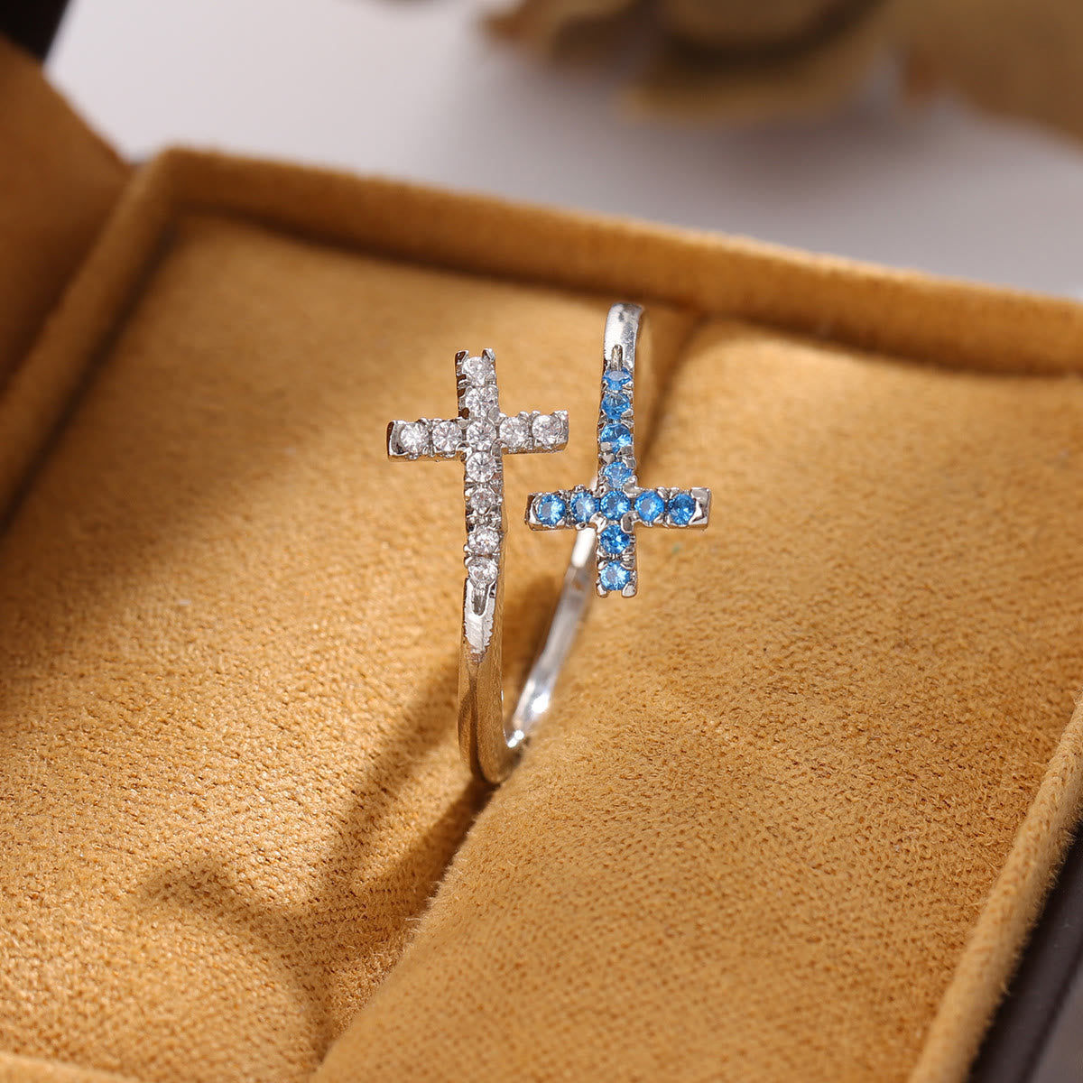 Sparkling Cross Bypass Adjustable Ring