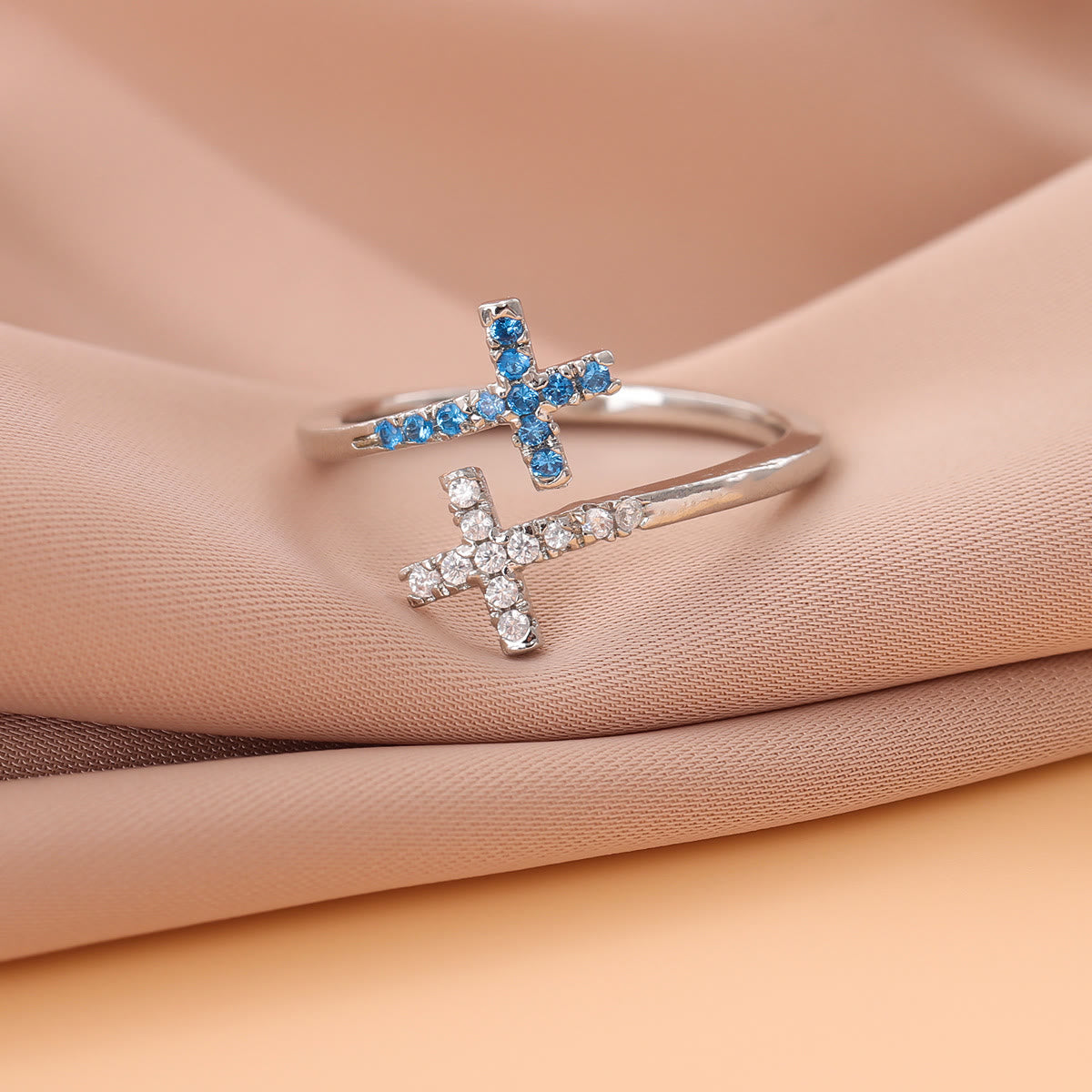 Sparkling Cross Bypass Adjustable Ring
