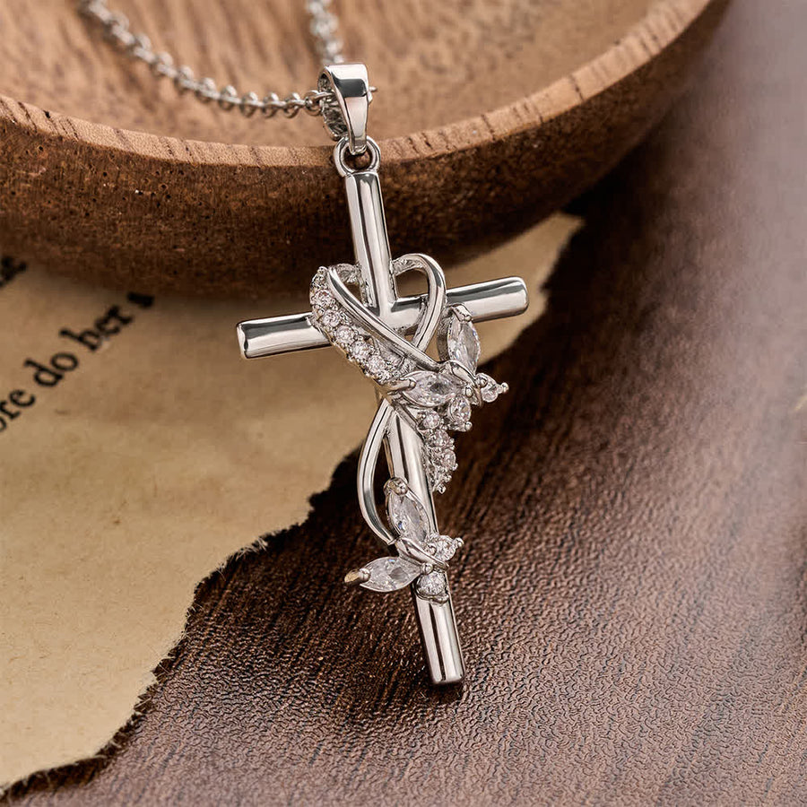Vine Wrapped Butterfly Cross Zircon Necklace: 4 Color Sacred Redemption Faith Pendant Jewelry