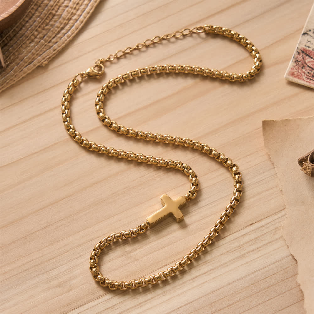 Sleek Stainless Steel Cross Necklace with Sideways Pendant: A Reminder of Divine Grace