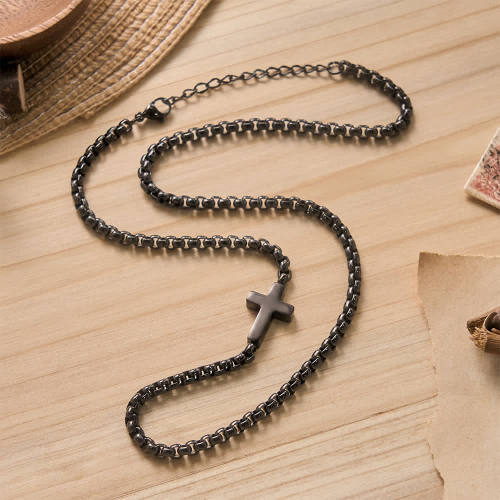 Sleek Stainless Steel Cross Necklace with Sideways Pendant: A Reminder of Divine Grace