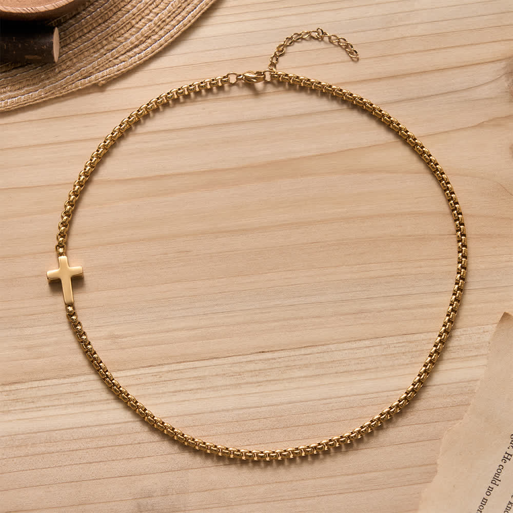 Sleek Stainless Steel Cross Necklace with Sideways Pendant: A Reminder of Divine Grace