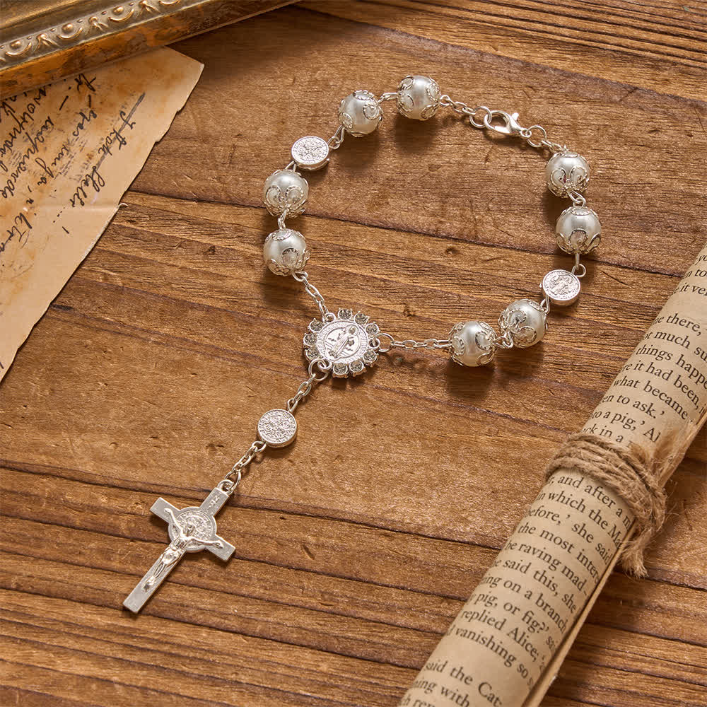 Filigree Wrapped Gloss Beads St.Benedict Clasp Rosary For Car & Pocket Travel