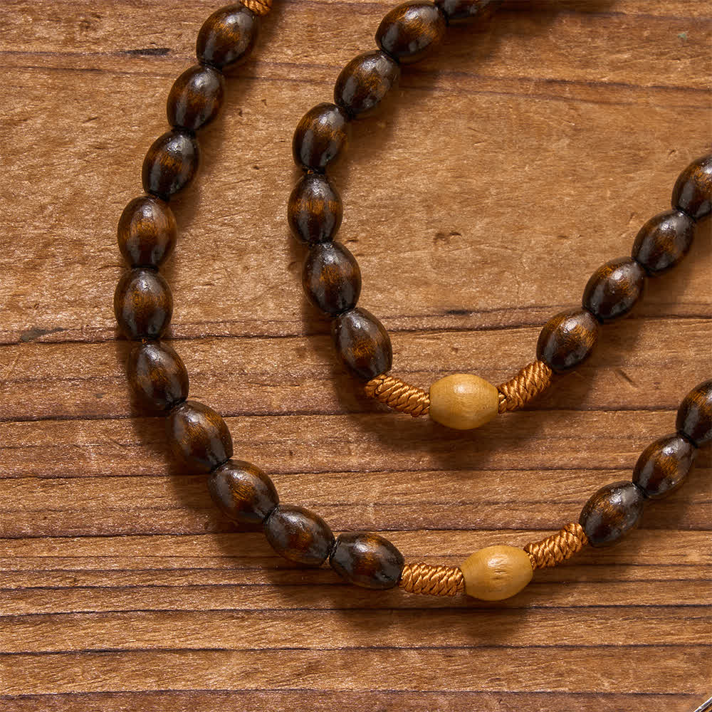 Earthy Textured Natural Wood Bead Knotted Rosary: For Private Silent Meditation