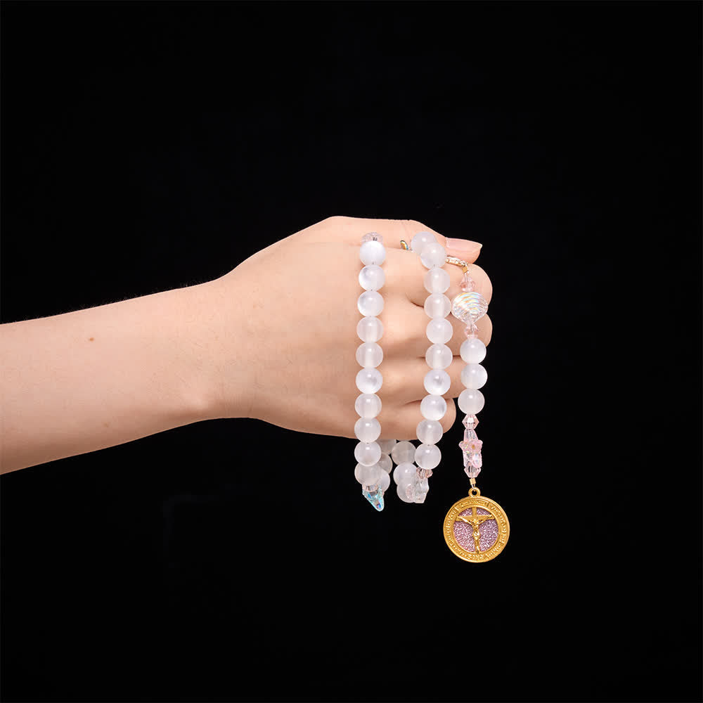 Summer Ocean Themed Frosted Matte Bead Rosary With Starfish & Fish Crystal Charms