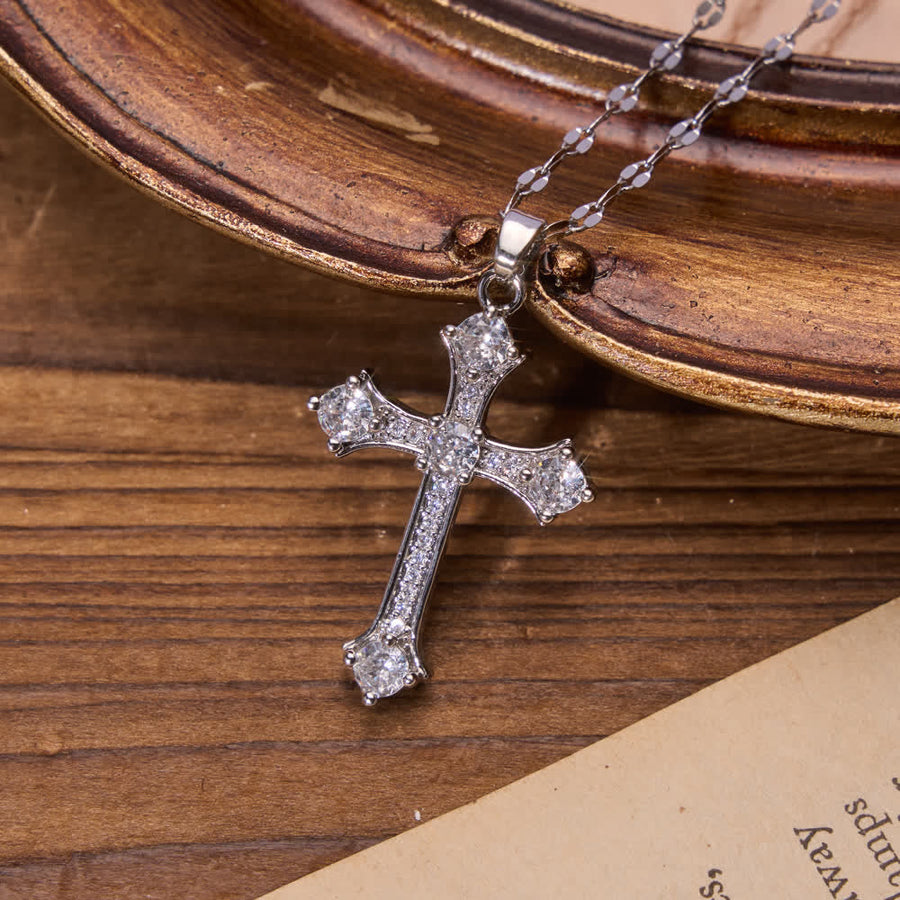 Vintage Ornate Full Paved Zircon Cross Flat Link Chain Necklace: Emblem of Radiant Heavenly Salvation