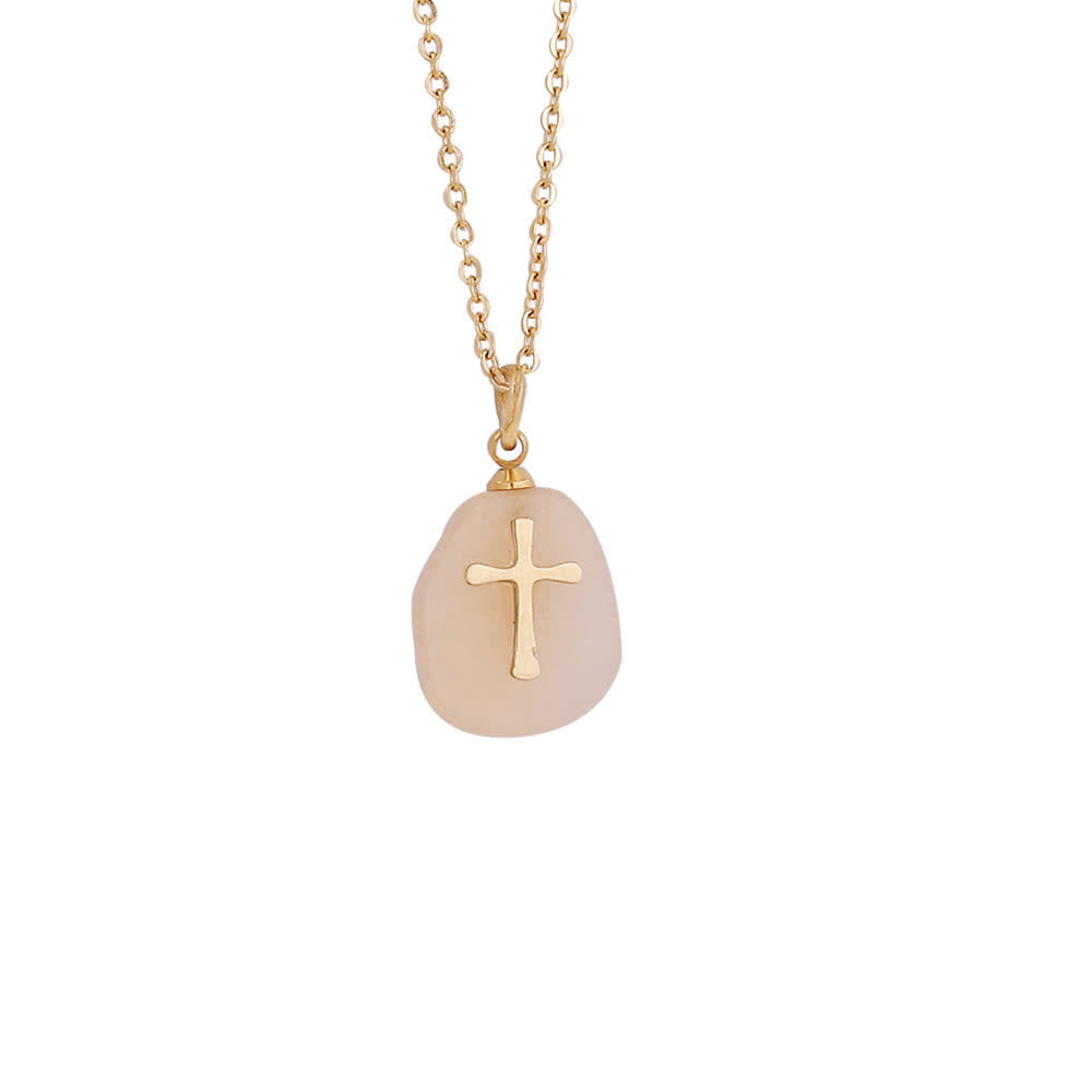 Organic Irregular Natural Stone Overlay Metal Cross Necklace: Emblem of Steadfast Heavenly Faith