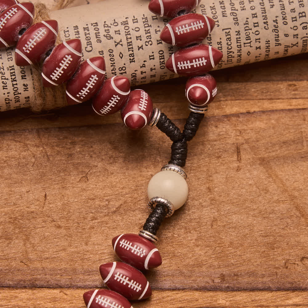 Rugby Molded Bead Knotted Cord Rosary With Wood-Grain Crucifix: Emblem of Courageous Heavenly Perseverance