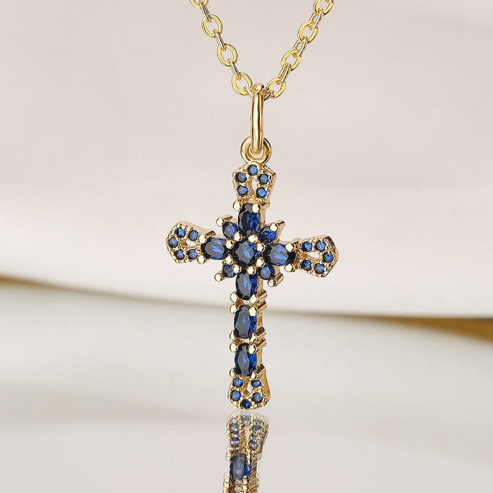 Vintage Gem Encrusted Cross Chain Necklace: Emblem of Abiding Heavenly Grace