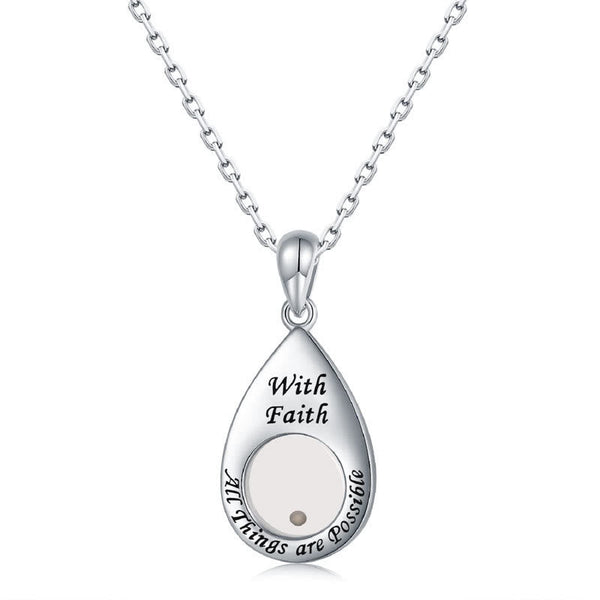 Teardrop Mustard Seed Faith Pendant Necklace: Emblem of Mighty Gentle Hope