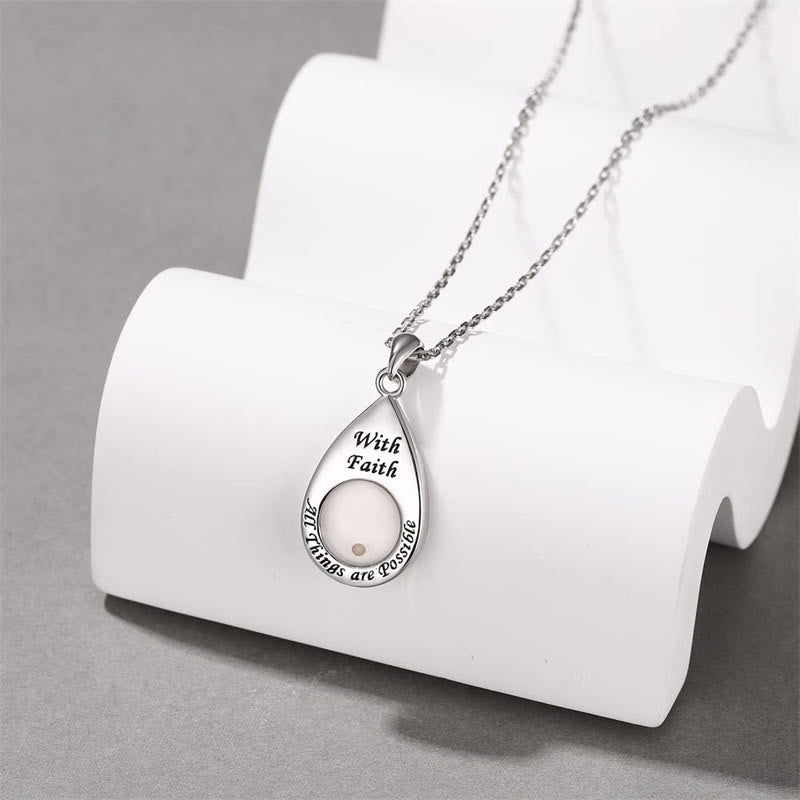 Teardrop Mustard Seed Faith Pendant Necklace: Emblem of Mighty Gentle Hope