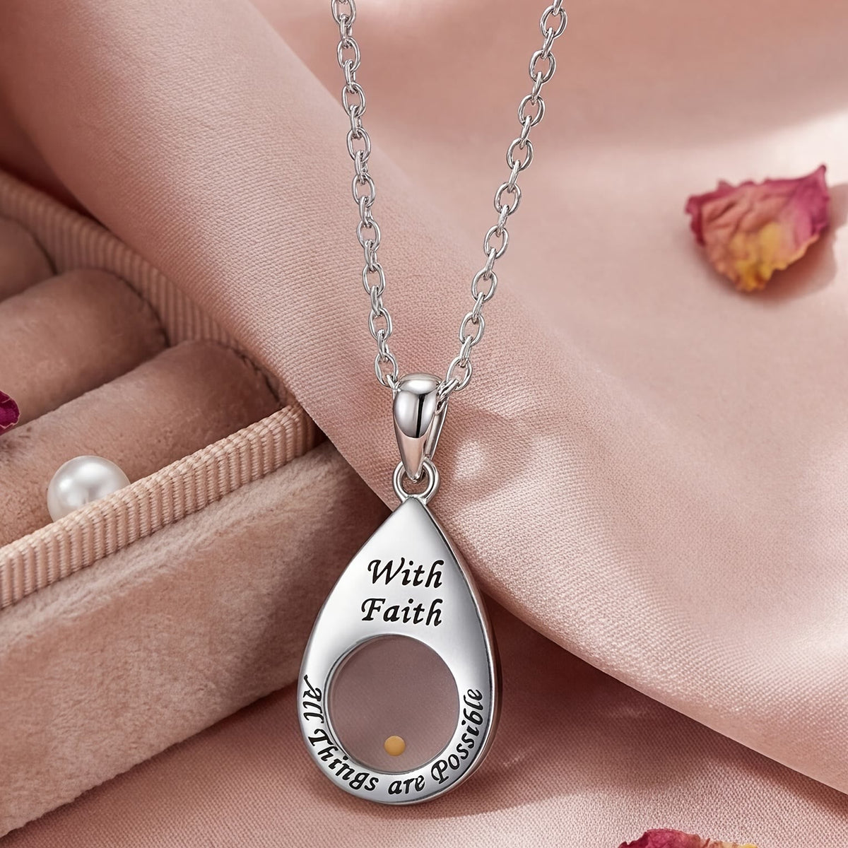 Teardrop Mustard Seed Faith Pendant Necklace: Emblem of Mighty Gentle Hope