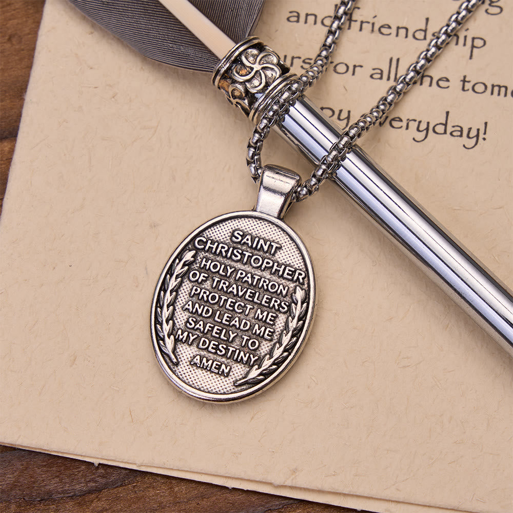Double-Sided Embossed Saint Christopher Oval Medallion Necklace: Emblem of Safe Celestial Travel