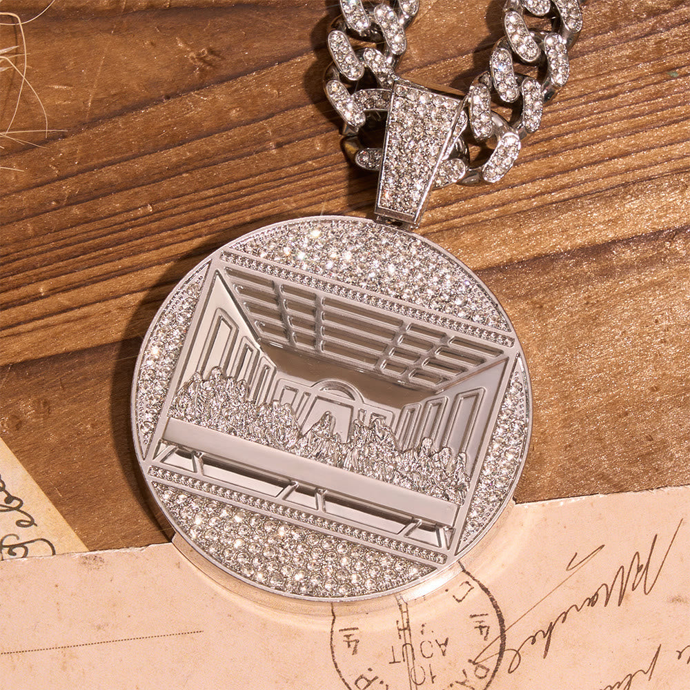 Iced The Last Supper Embossed Round Medallion Cuban Chain: Emblem of Sacred Heavenly Fellowship