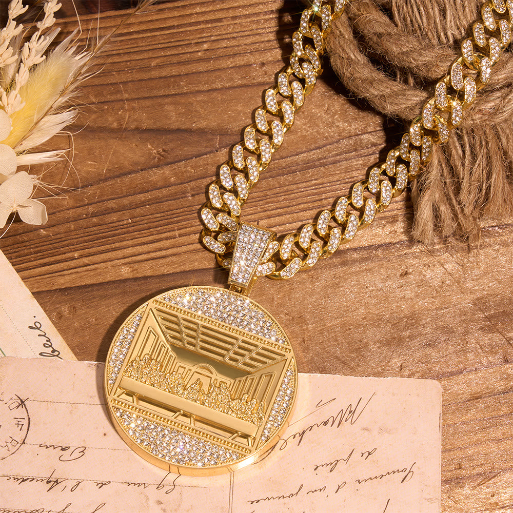 Iced The Last Supper Embossed Round Medallion Cuban Chain: Emblem of Sacred Heavenly Fellowship