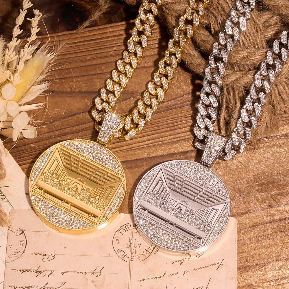 Iced The Last Supper Embossed Round Medallion Cuban Chain: Emblem of Sacred Heavenly Fellowship