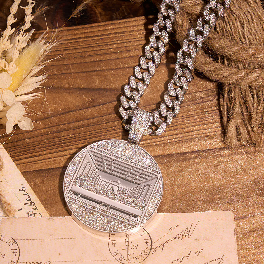 Iced The Last Supper Embossed Round Medallion Cuban Chain: Emblem of Sacred Heavenly Fellowship