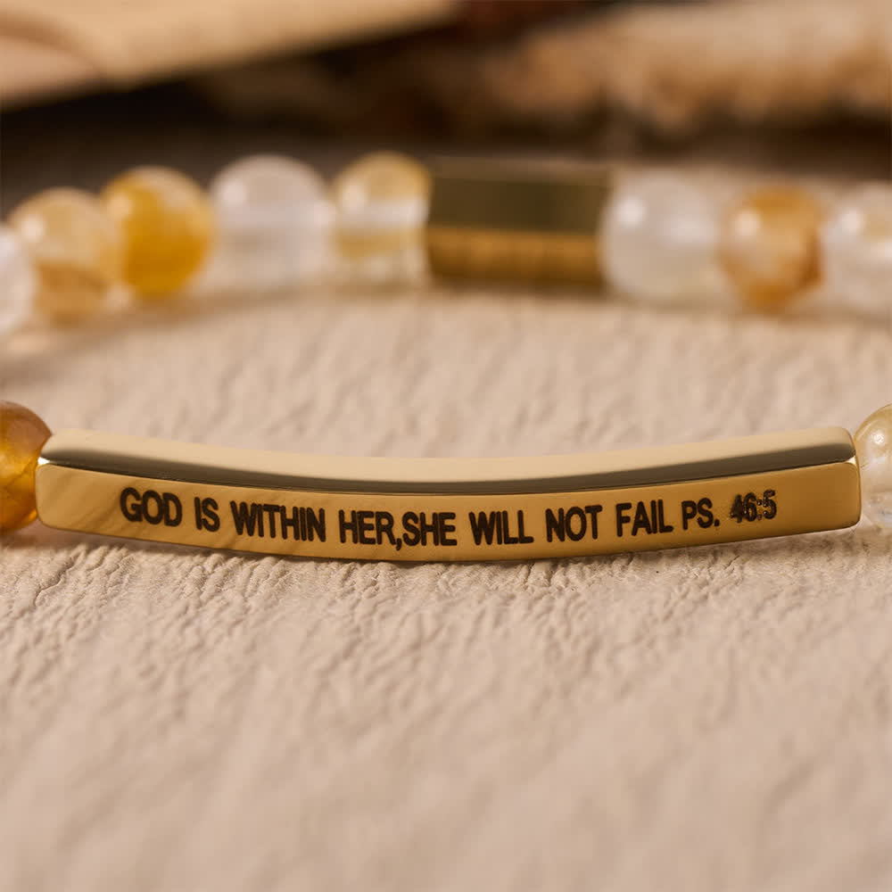 Engraved Curved Bar Stretch Beaded Bracelet With Psalm Verse God Is Within Her She Will Not Fail