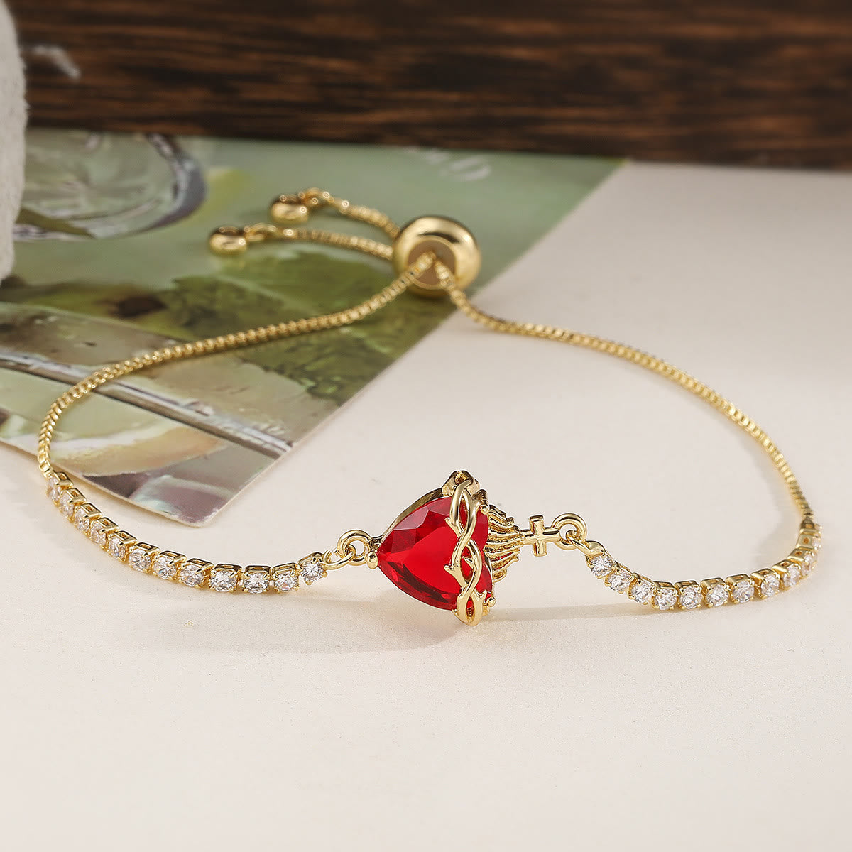 Sparkling Cubic Zirconia Sacred Heart Slider Bracelet: Emblem of Enduring Heavenly Love