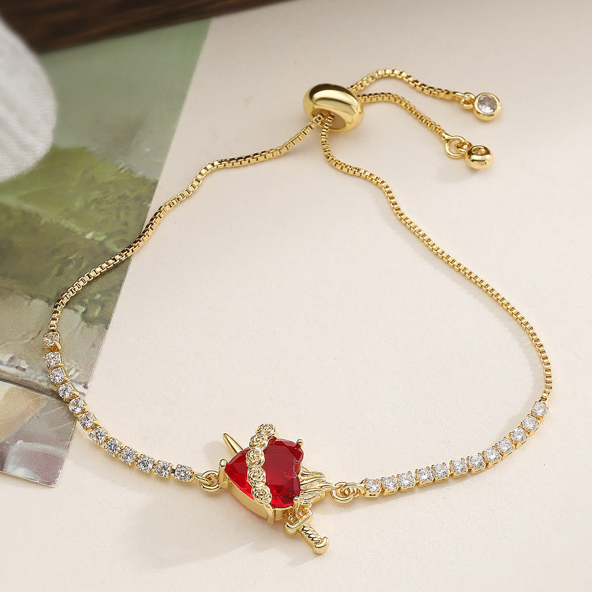 Sparkling Cubic Zirconia Sacred Heart Slider Bracelet: Emblem of Enduring Heavenly Love