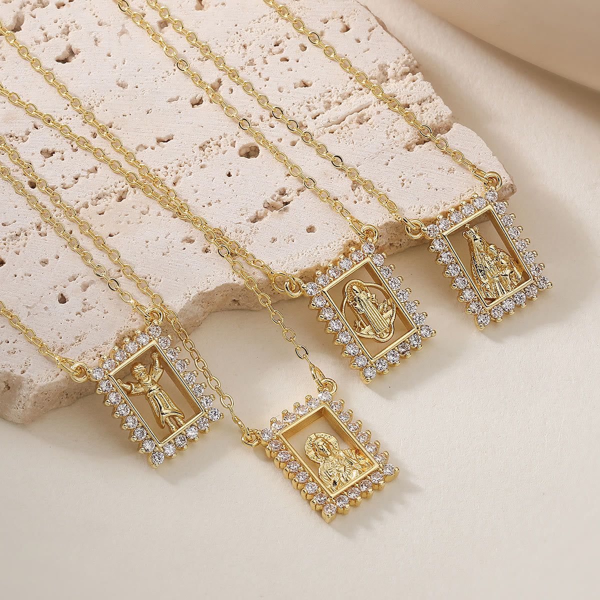 Zircon Border Framed Holy Portrait Necklace: Emblem of Gentle Heavenly Protection
