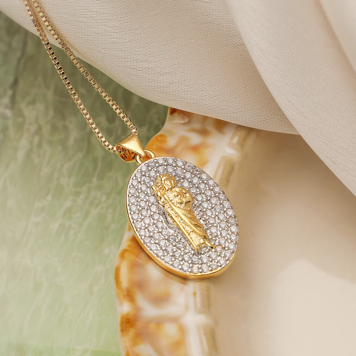 Sparkling Guadalupe & St. Christopher Medallion Chain: Talisman of Safe Journeys and Motherly Blessings