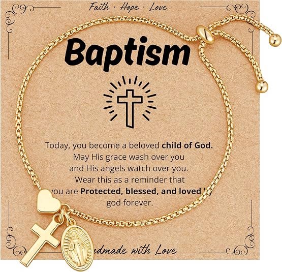 Adjustable Box Chain Charm Bracelet With Cross Heart & Holy Medal: Emblem of Tender Celestial Blessing