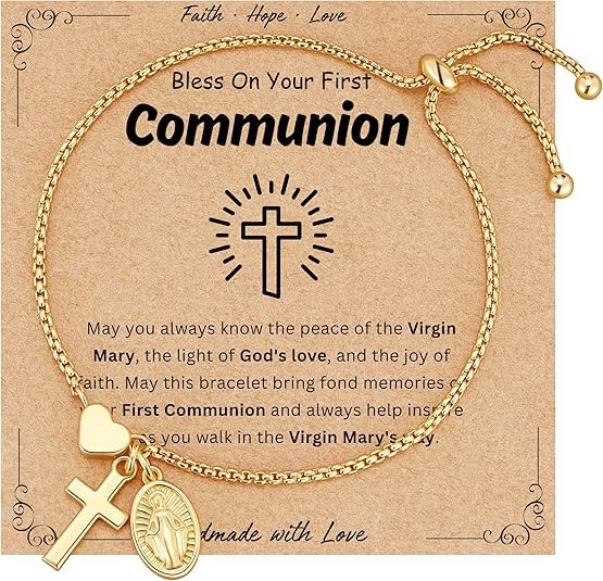Adjustable Box Chain Charm Bracelet With Cross Heart & Holy Medal: Emblem of Tender Celestial Blessing