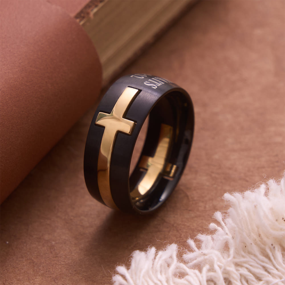 Detachable Inlaid Cross Band Engraved True Love Waits Verse: Emblem of Pure Heavenly Chastity