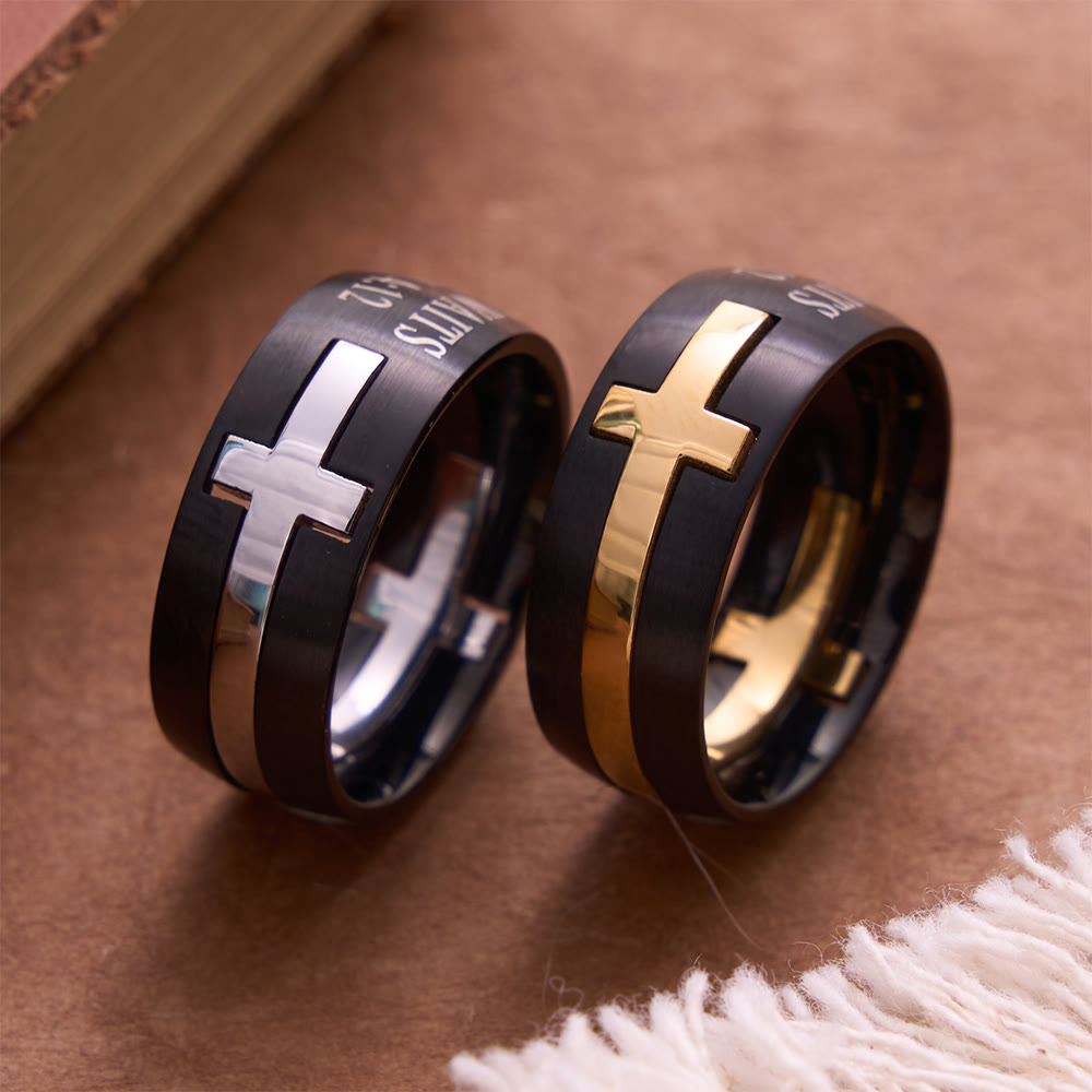 Detachable Inlaid Cross Band Engraved True Love Waits Verse: Emblem of Pure Heavenly Chastity
