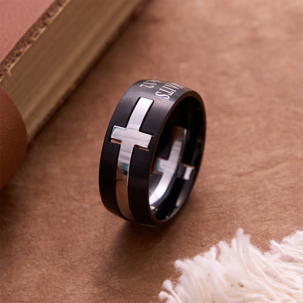 Detachable Inlaid Cross Band Engraved True Love Waits Verse: Emblem of Pure Heavenly Chastity