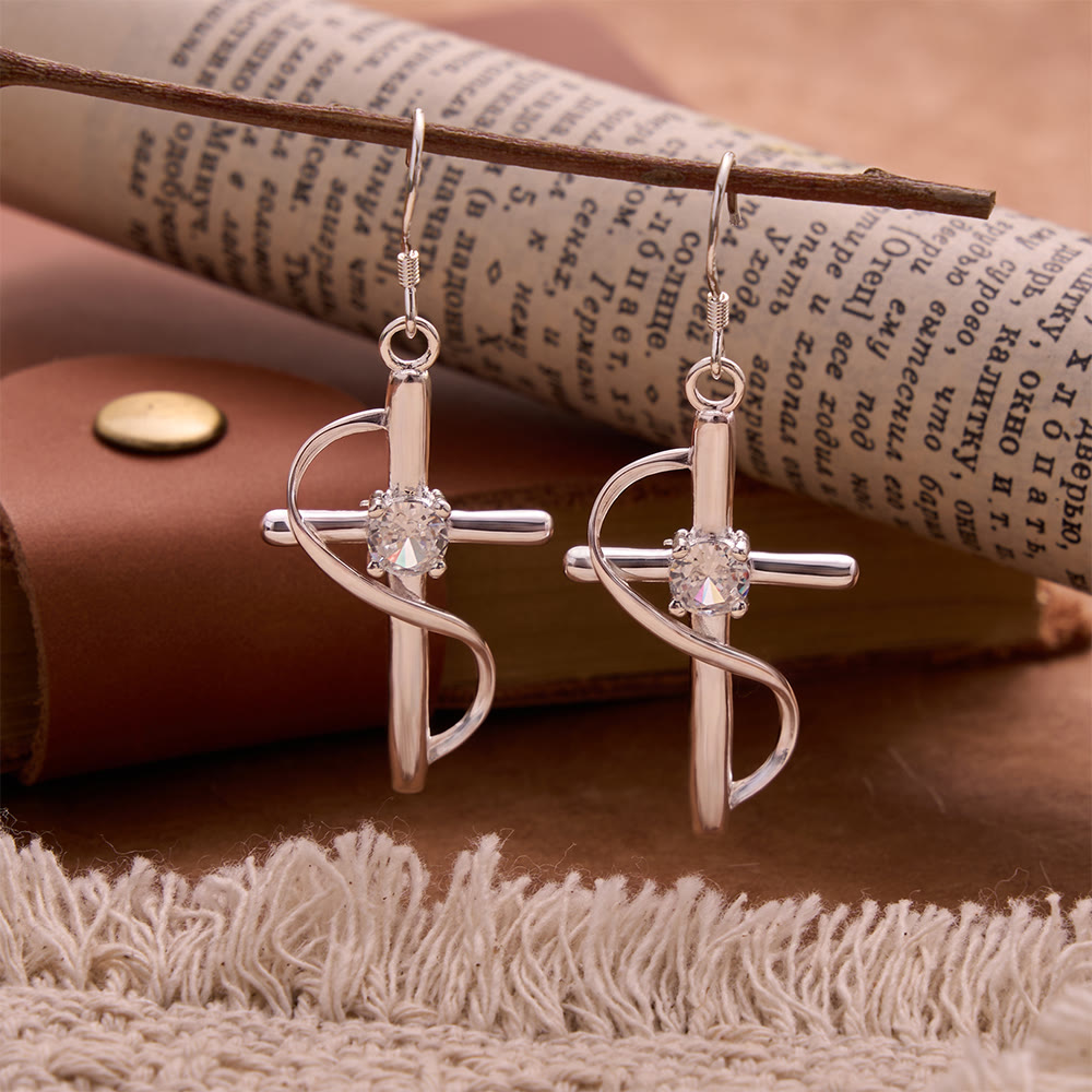 Infinity Loop Wrapped Zircon Cross Hook Earrings: Emblem of Everlasting Celestial Love