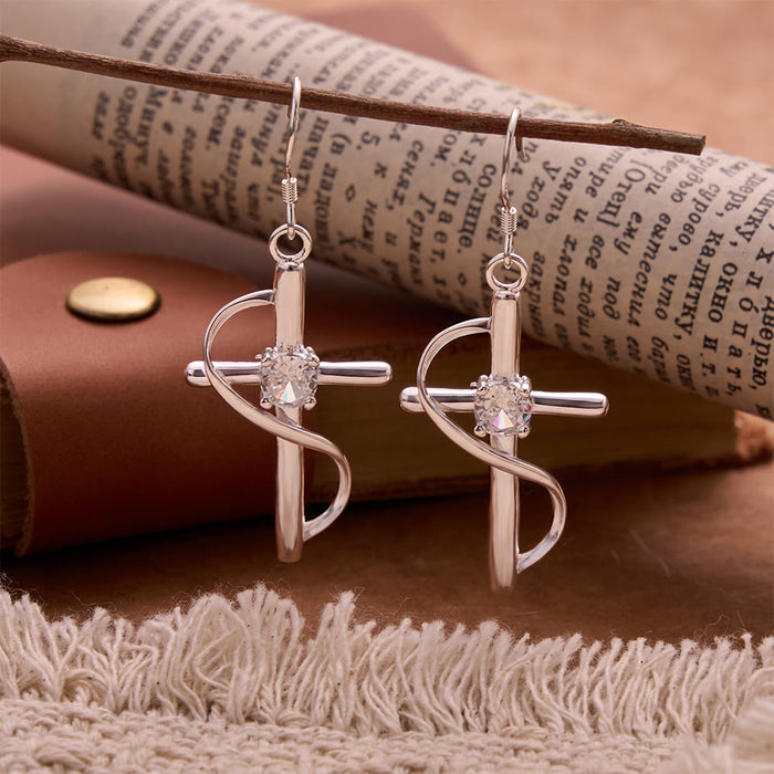 Infinity Loop Wrapped Zircon Cross Hook Earrings: Emblem of Everlasting Celestial Love