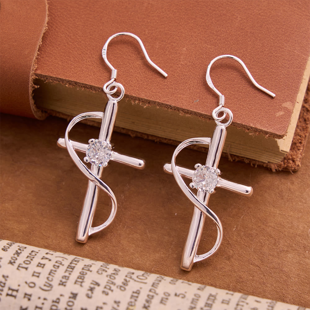 Infinity Loop Wrapped Zircon Cross Hook Earrings: Emblem of Everlasting Celestial Love