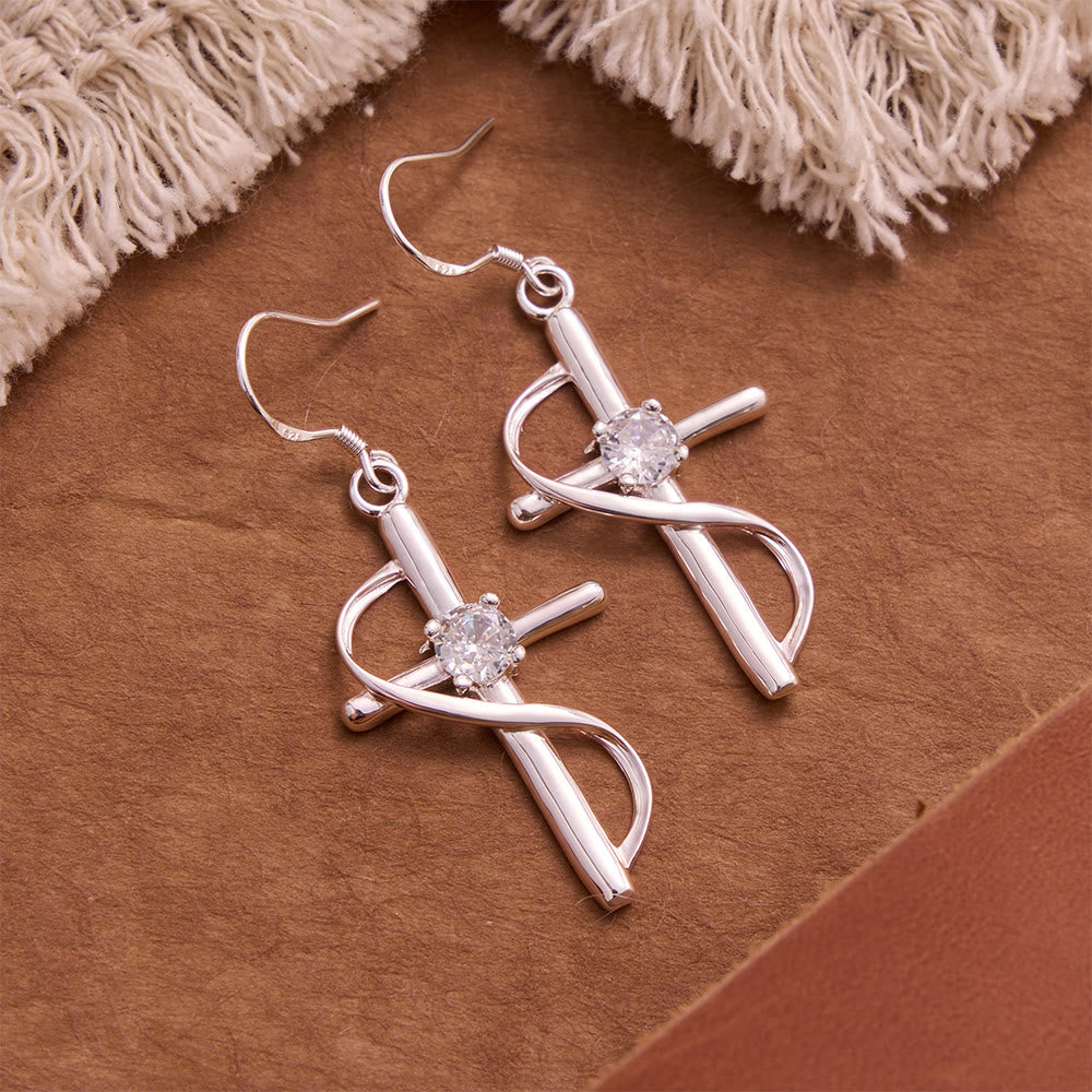 Infinity Loop Wrapped Zircon Cross Hook Earrings: Emblem of Everlasting Celestial Love