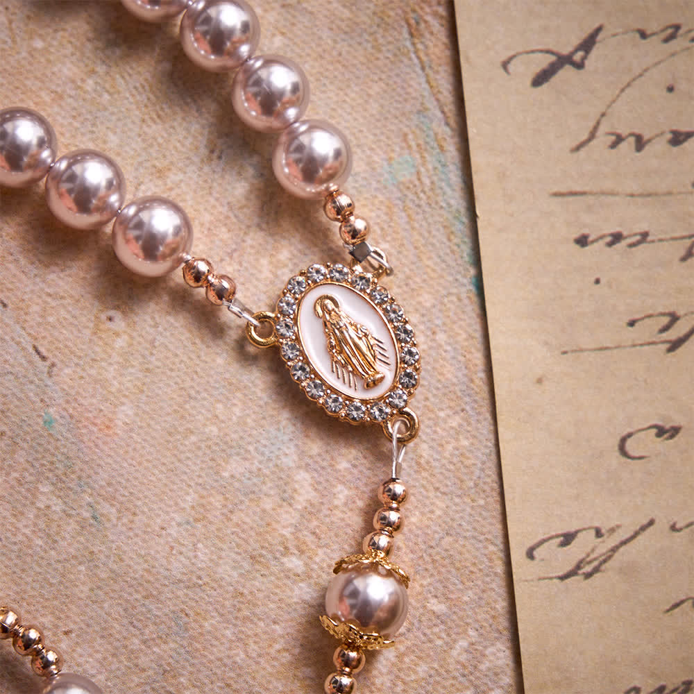 Pale Pinkish Purple Pearl Our Lady Rosary With Jeweled Golden Crucifix: Emblem of Pure Heavenly Tenderness