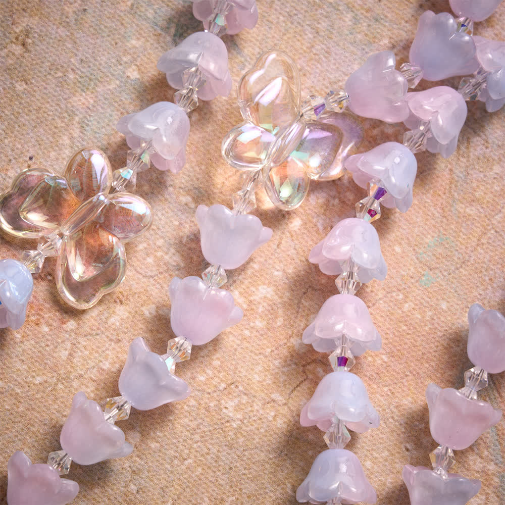 Gradient Iridescent Lily of the Valley Glass Rosary With Butterfly Charms: Emblem of Gentle Heavenly Blessings