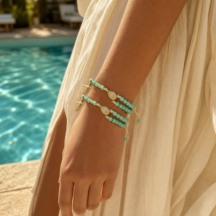 Faceted Crystal Bead Knotted Rosary Bracelet With Cross Charm: Emblem of Gentle Celestial Blessings