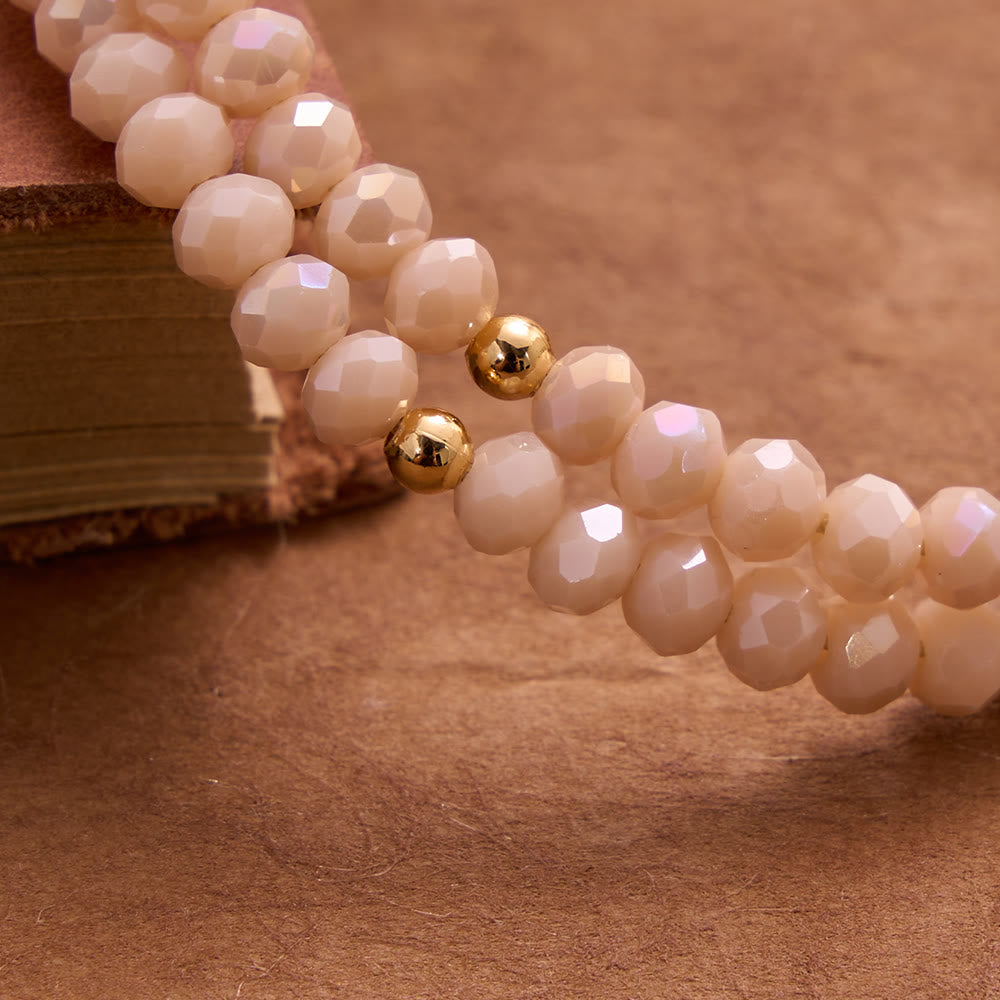 Faceted Crystal Bead Knotted Rosary Bracelet With Cross Charm: Emblem of Gentle Celestial Blessings