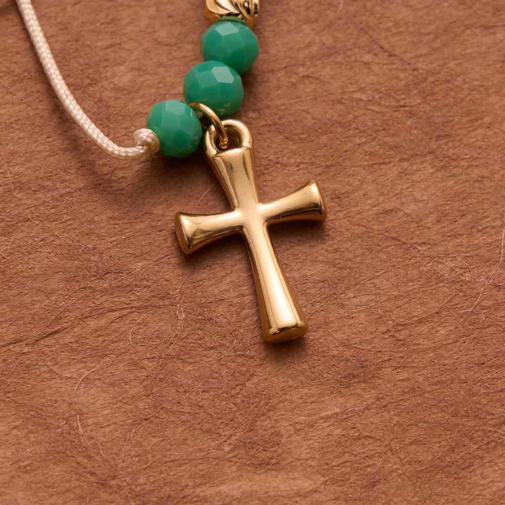 Faceted Crystal Bead Knotted Rosary Bracelet With Cross Charm: Emblem of Gentle Celestial Blessings