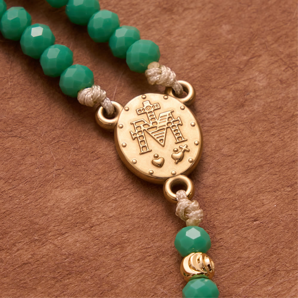 Faceted Crystal Bead Knotted Rosary Bracelet With Cross Charm: Emblem of Gentle Celestial Blessings