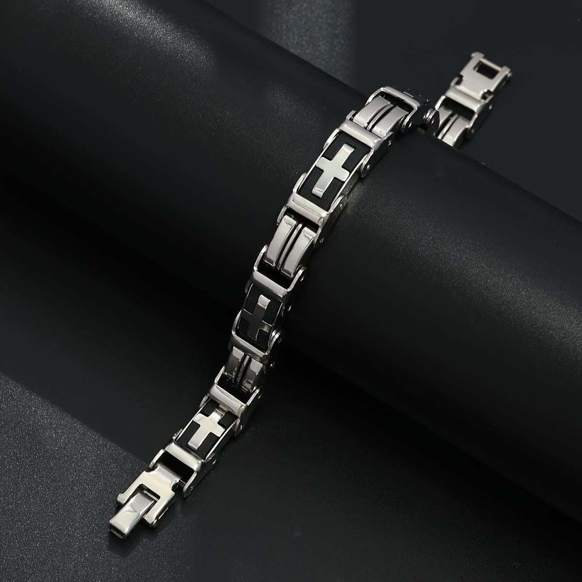 Rugged Biker Style Cross Inlaid Wrist Bracelet: Emblem of Unwavering Inner Serenity