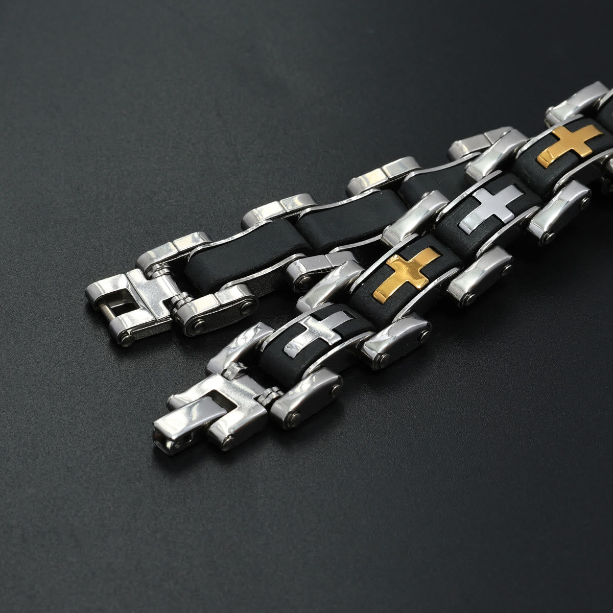Rugged Biker Style Cross Inlaid Wrist Bracelet: Emblem of Unwavering Inner Serenity