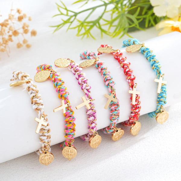 Bohemian Twisted Rope Cross Charm Wristband: Emblem of Gentle Divine Comfort