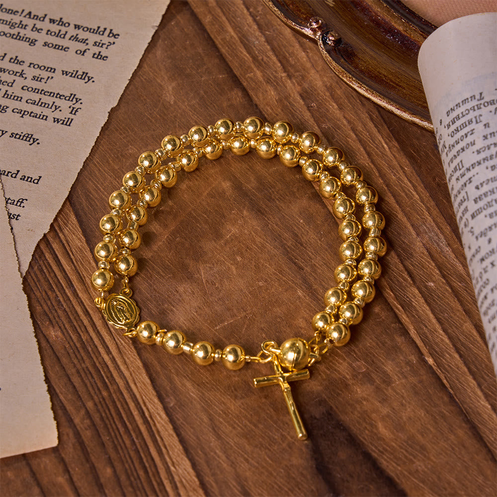 Versatile Layerable Bead Rosary Bracelet: Emblem of Warm Celestial Blessing
