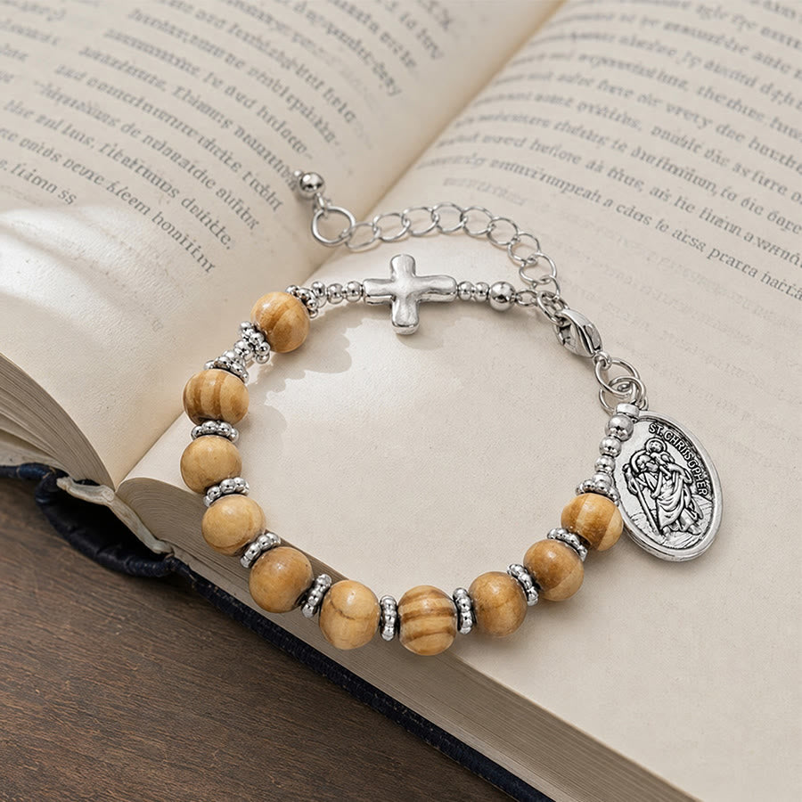 Timeless Wooden Bead St. Christopher Rosary: Beacon of Faithful Spiritual Guidance