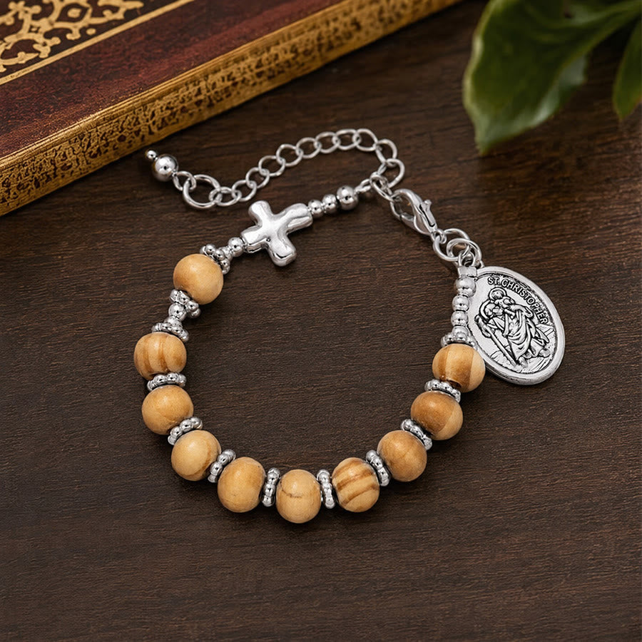 Timeless Wooden Bead St. Christopher Rosary: Beacon of Faithful Spiritual Guidance